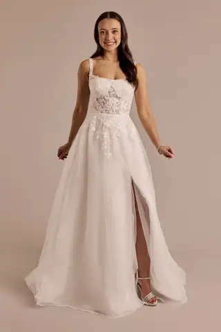 Illusion Bodice Square Neck Wedding Dress (Style WG4126)