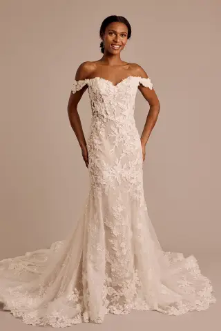 Lace Off-the-Shoulder Sweetheart Wedding Dress (Style SWG1037)